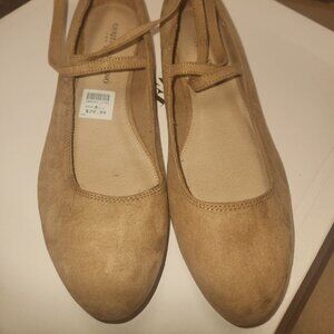 Christian Siriano Tan Faux Suede Ballet Flats | Size 8.5 Wide